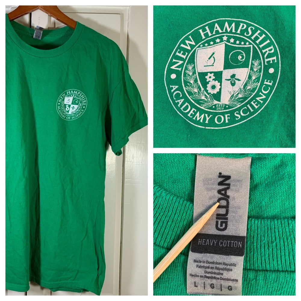 Gildan New Hampshire Academy of Science T Shirt Green Heavy Cotton‎ Mens Large